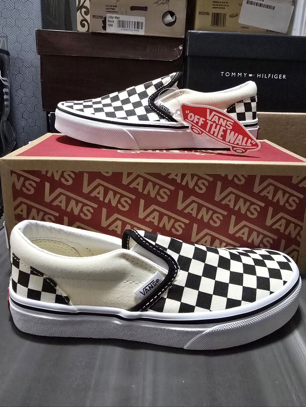 Vans Checkerboard Slip-On Canvas Sneakers - Black & White NEW Kids Size 2